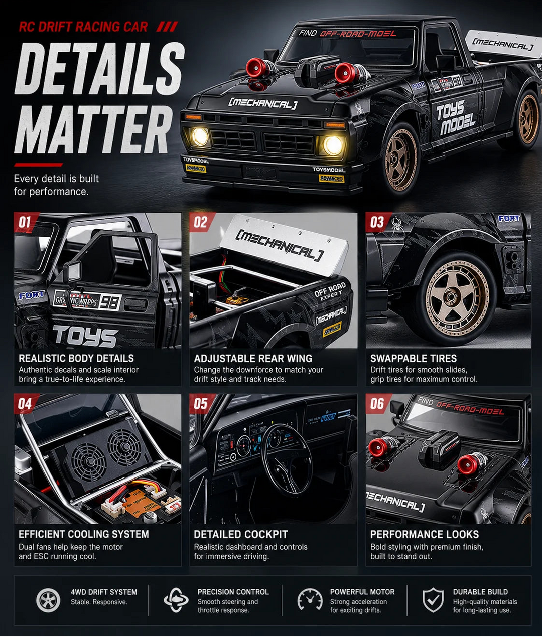 1:24 4WD Full Scale Drift Car RC Remote Control Drift Model Car
