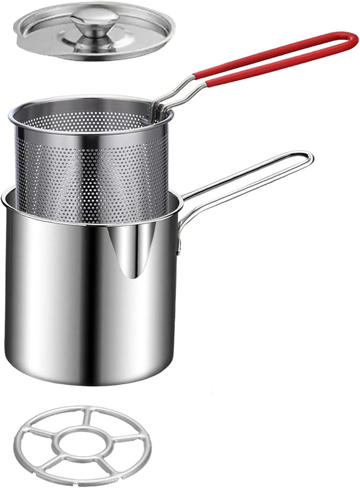 Personal Mini Deep Fryer Set – Stainless Steel Pot with Lift-Out Draining Basket & Food Tongs