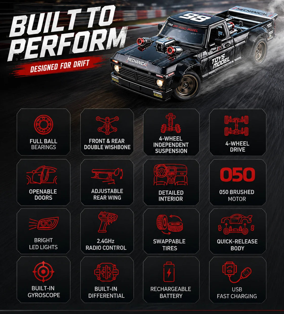 1:24 4WD Full Scale Drift Car RC Remote Control Drift Model Car