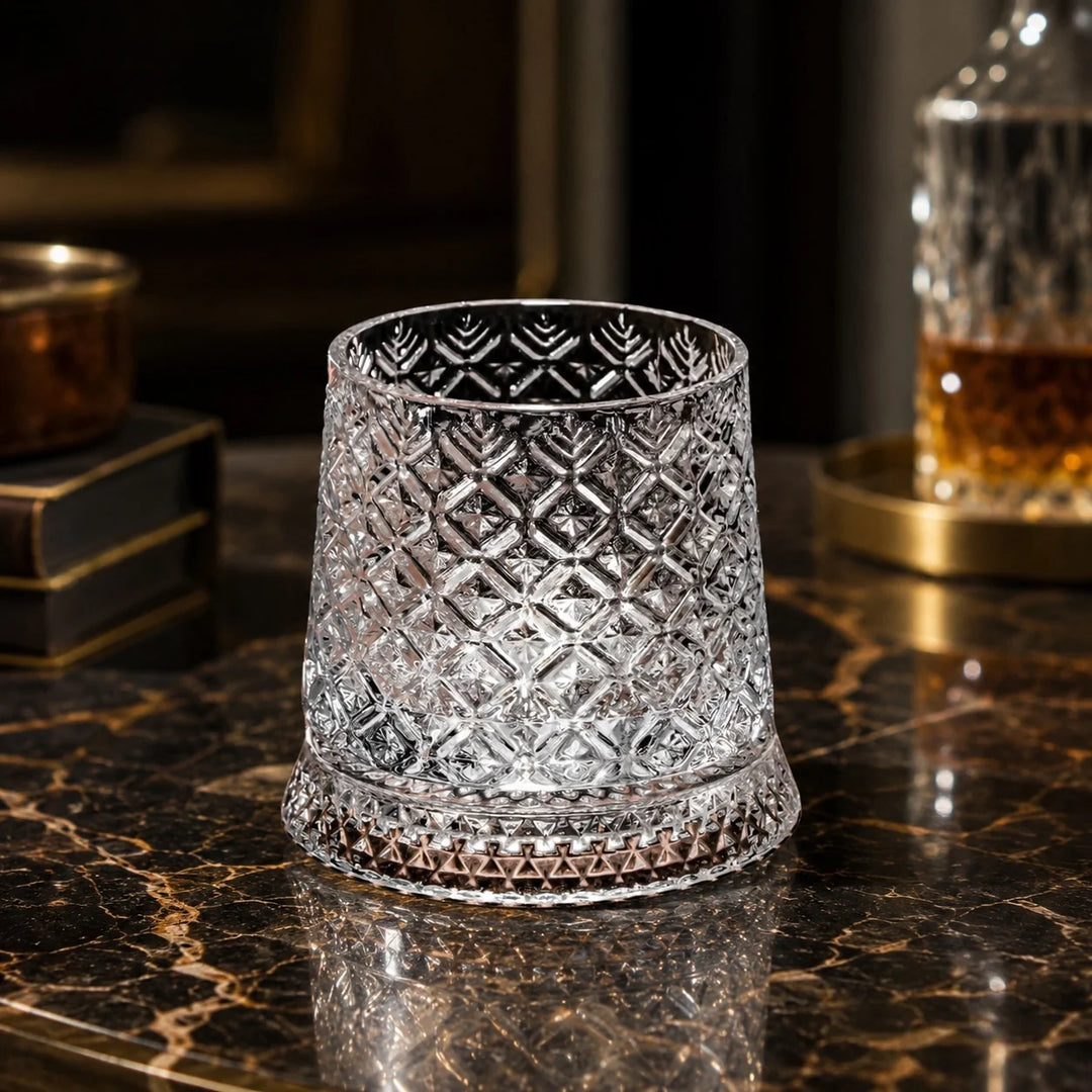 Crystal Spinning Whiskey Glass and Base