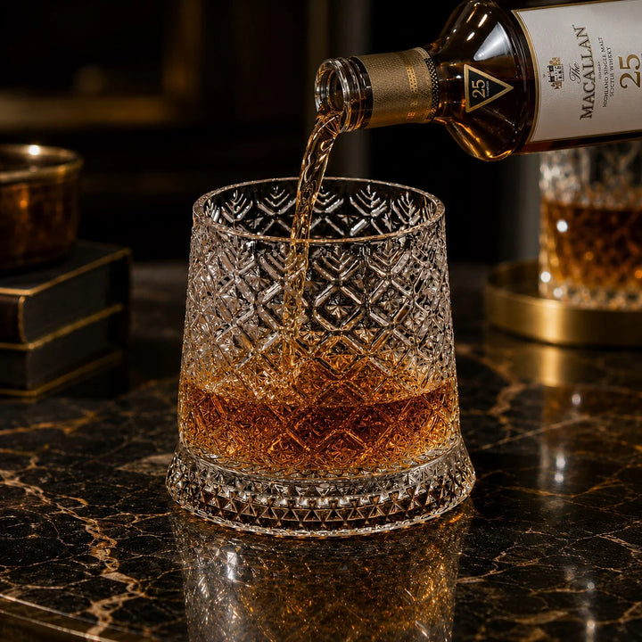 Crystal Spinning Whiskey Glass and Base