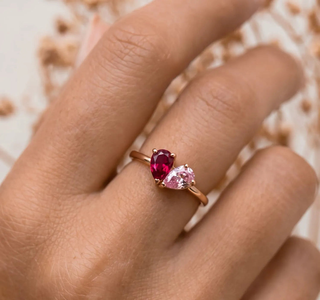 Heart-Shaped Birthstone Zircon Ring, 18K Gold-Plated