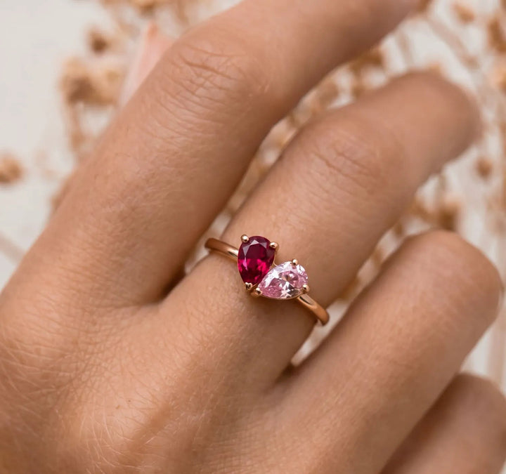 Heart-Shaped Birthstone Zircon Ring, 18K Gold-Plated