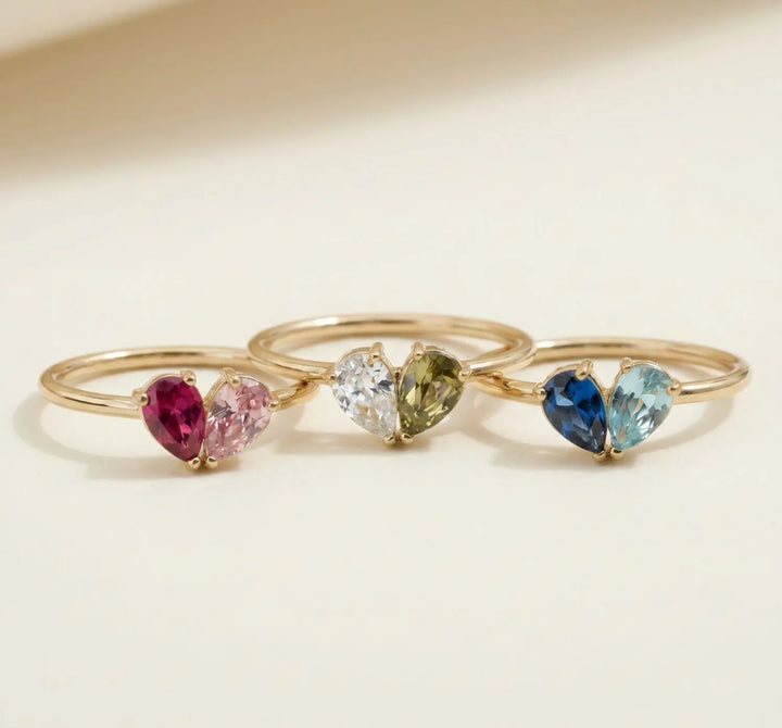 Heart-Shaped Birthstone Zircon Ring, 18K Gold-Plated