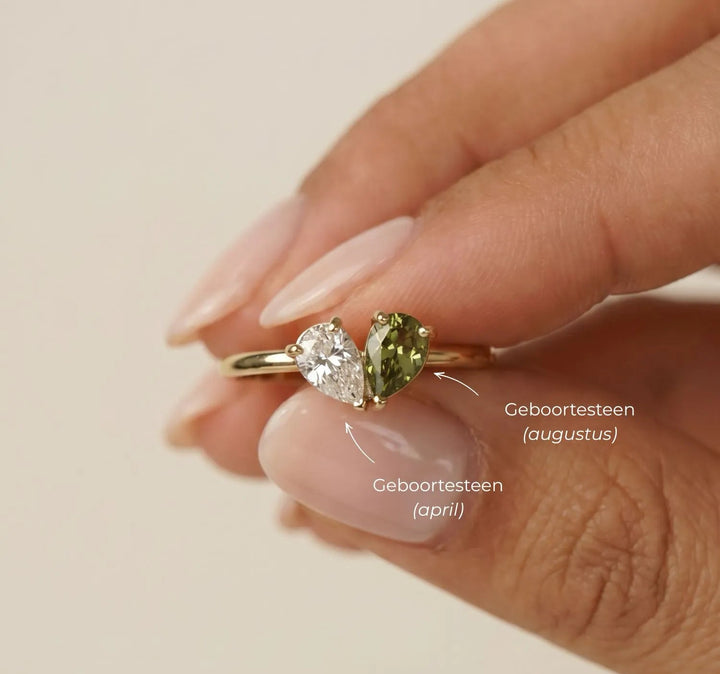 Heart-Shaped Birthstone Zircon Ring, 18K Gold-Plated
