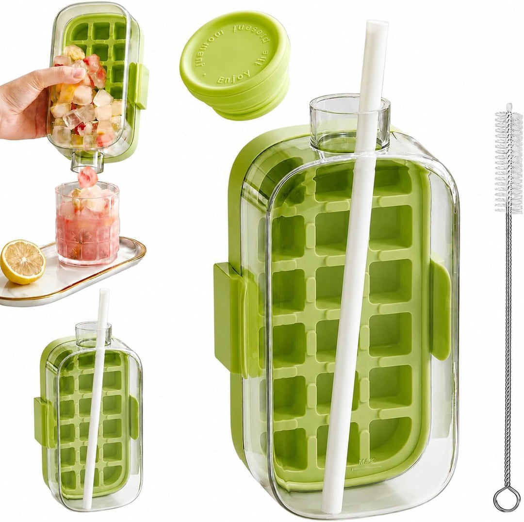 2-in-1 Ice Cube Bottle with Straw, Dual-Seal Lid