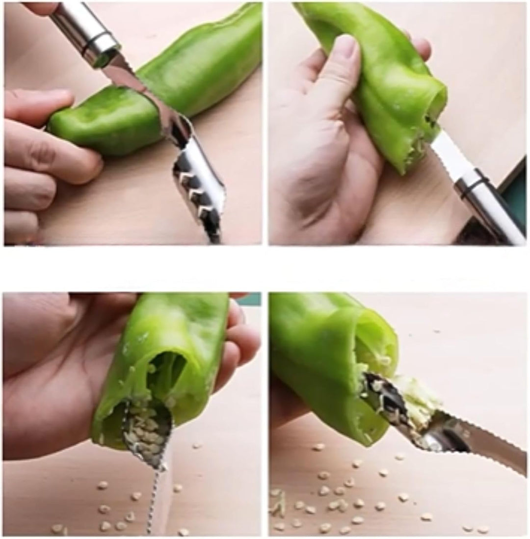 Pepper Corer, Kitchen Tool Set with Serrated Slice for Chili, Fruit, Vegetable