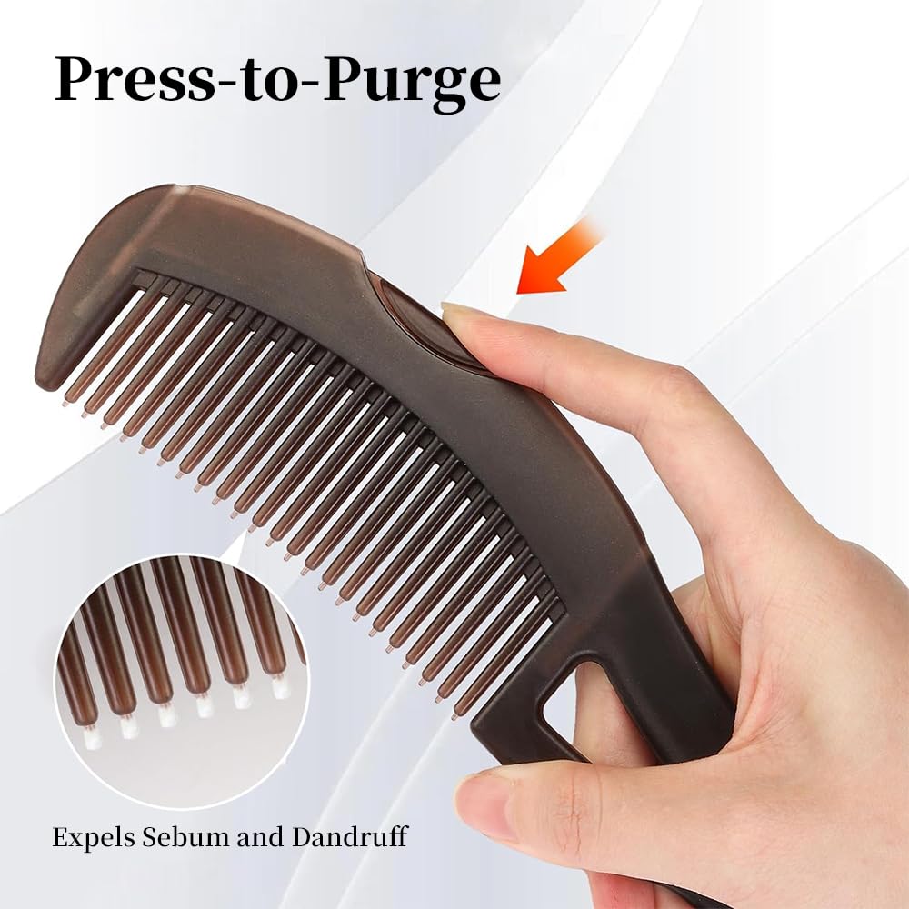 Self-Cleaning Dandruff Comb with Massage Handle & Hollow Teeth
