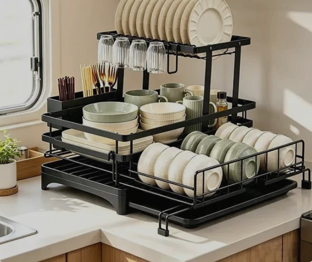 Foldable Dish Rack with Pull-Out Drip Tray