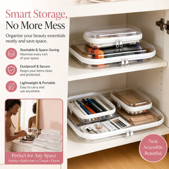 Clear Hard-Shell Zip Organizer Set