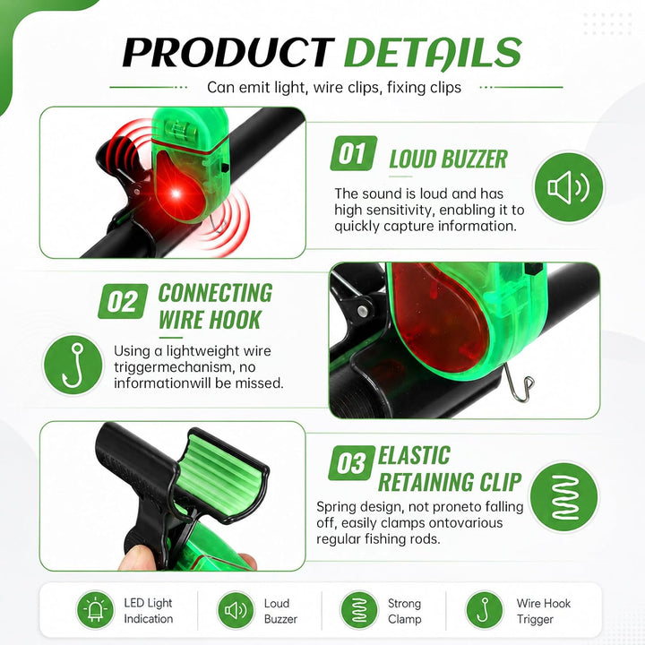 Fishing Bite Alarm，LED Bite Alarms for Rod Tip Detection