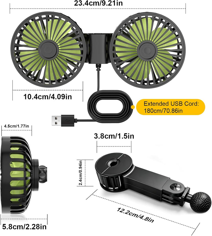 Dual Head Mini USB Car Fan