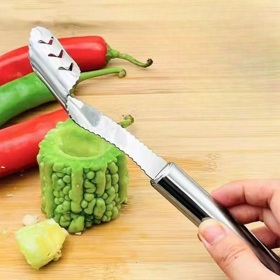 Pepper Corer, Kitchen Tool Set with Serrated Slice for Chili, Fruit, Vegetable