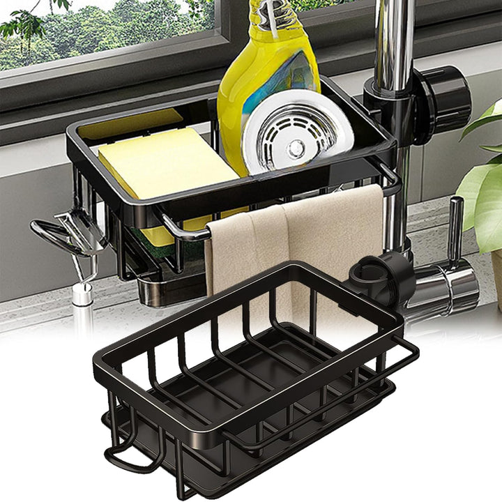 Over Faucet Kitchen Sink Organizer with Sponge Holder, Black