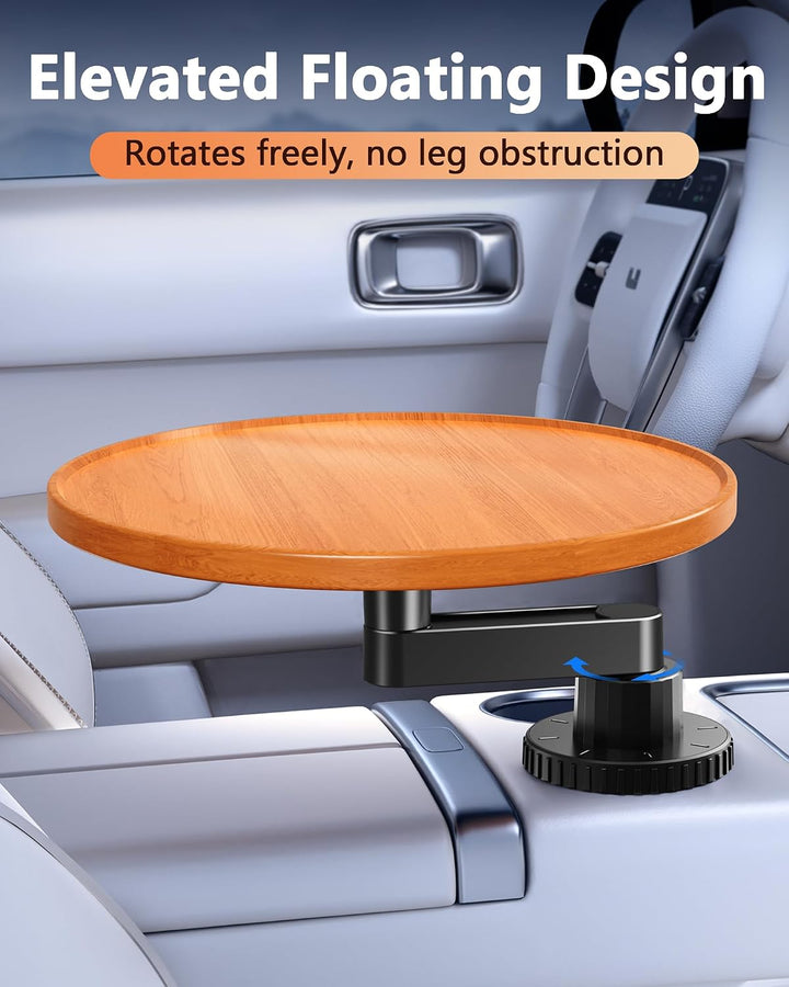 360° Rotating Wood Car Cup Holder Tray & Laptop Desk