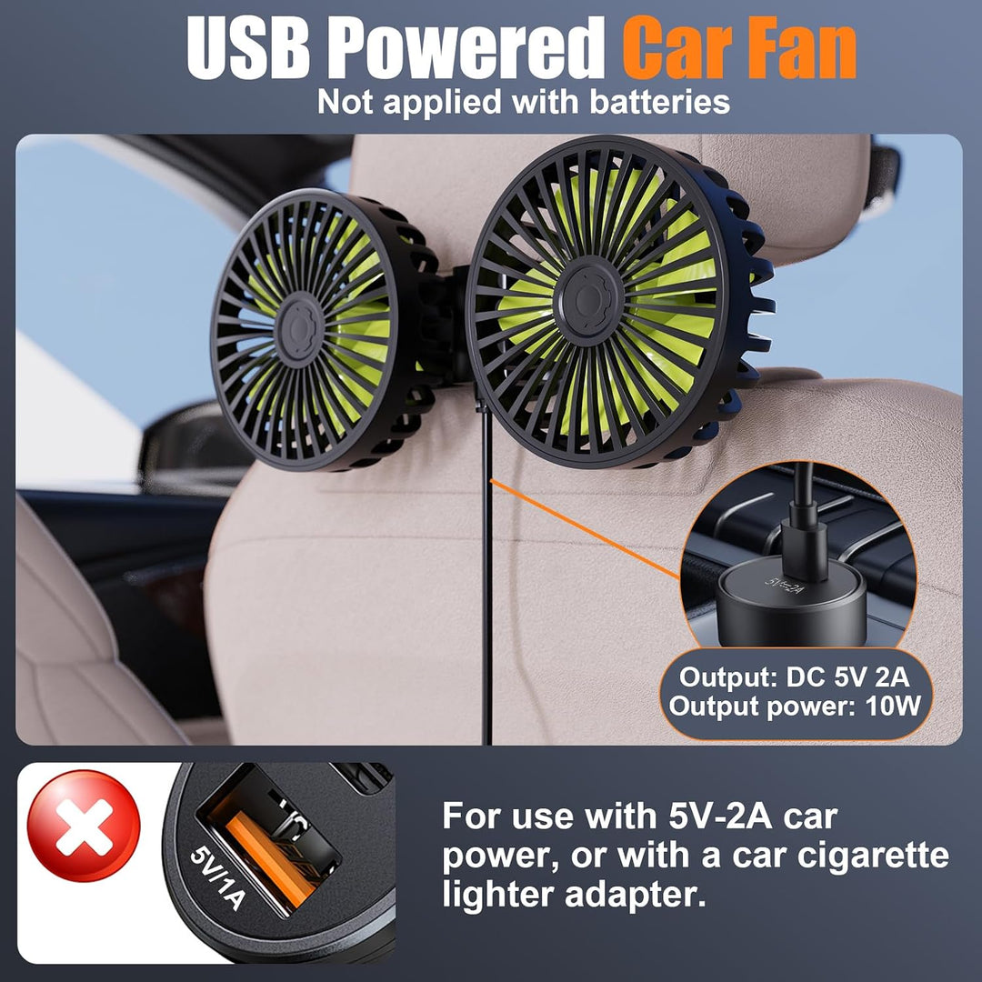 Dual Head Mini USB Car Fan