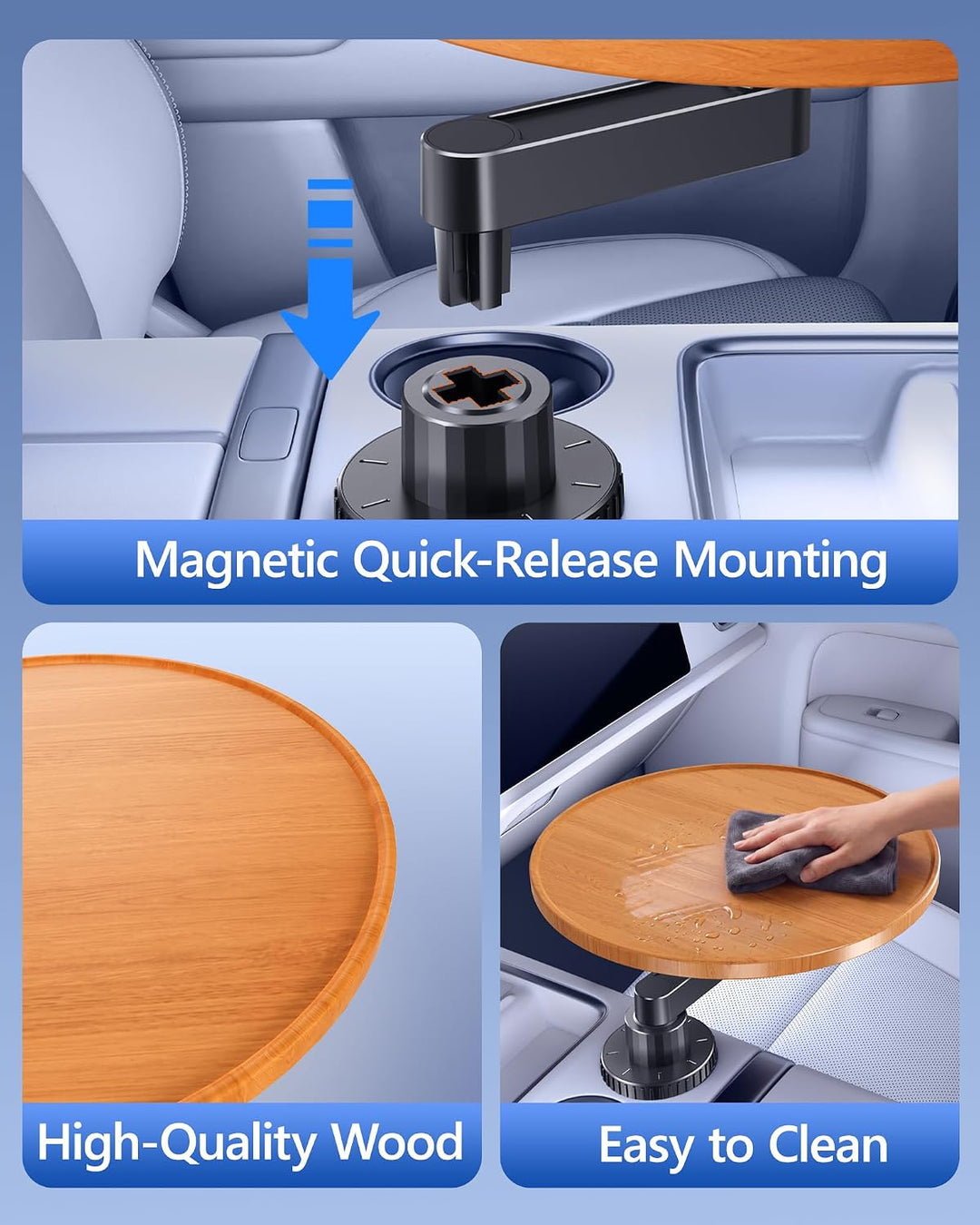 360° Rotating Wood Car Cup Holder Tray & Laptop Desk