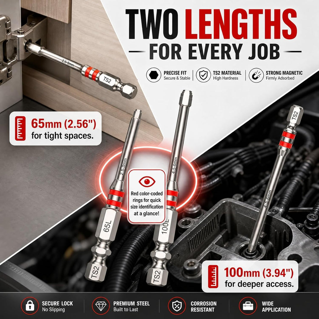 Magnetic Hex Screwdriver Bit Set, 1/4" Shank
