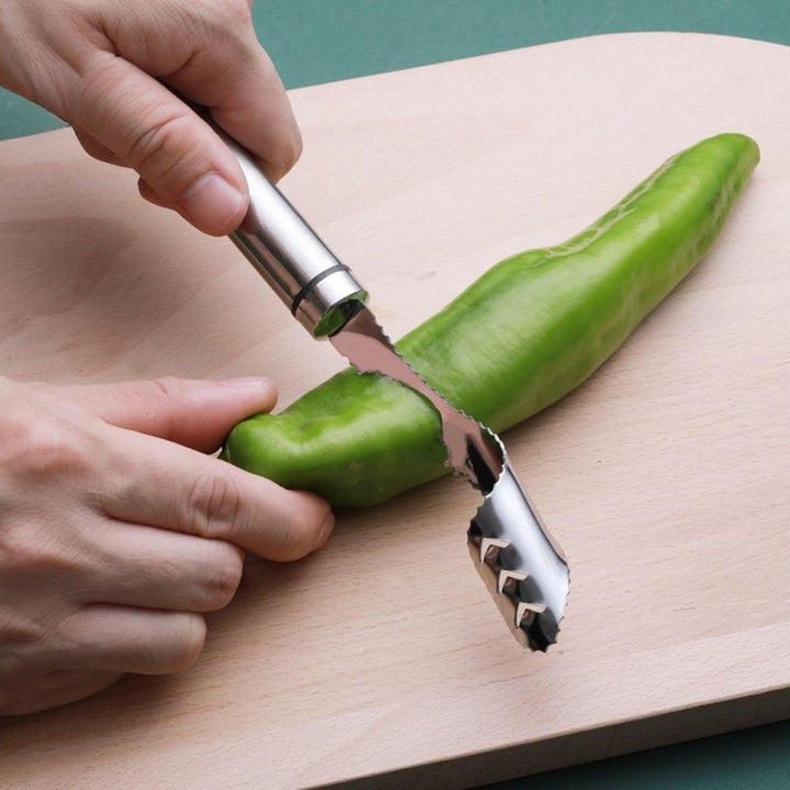 Pepper Corer, Kitchen Tool Set with Serrated Slice for Chili, Fruit, Vegetable