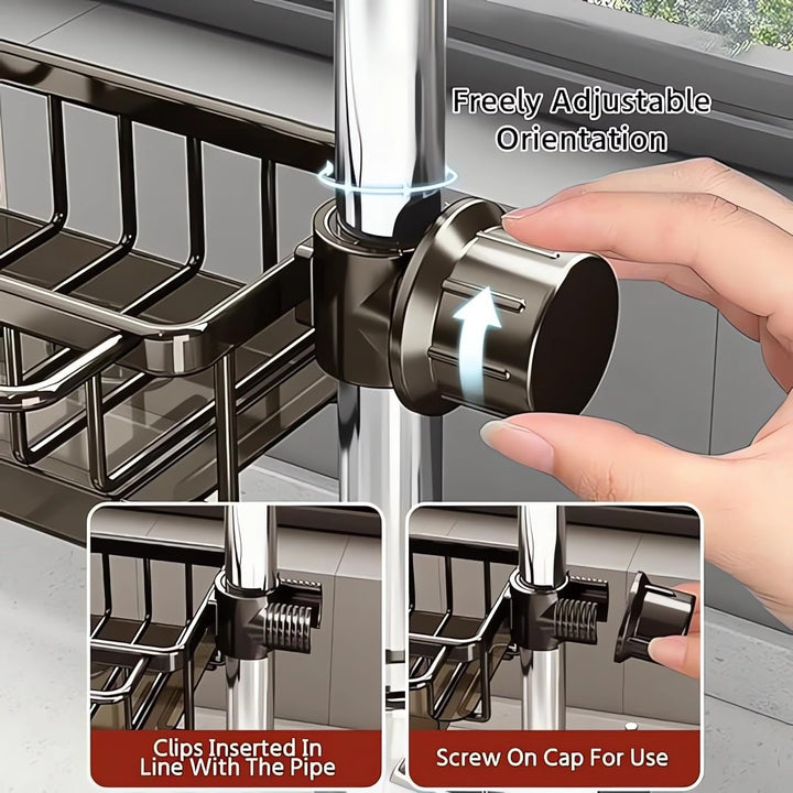 Over Faucet Kitchen Sink Organizer with Sponge Holder, Black