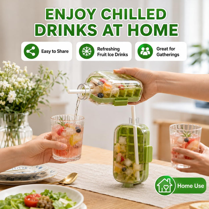 2-in-1 Ice Cube Bottle with Straw, Dual-Seal Lid