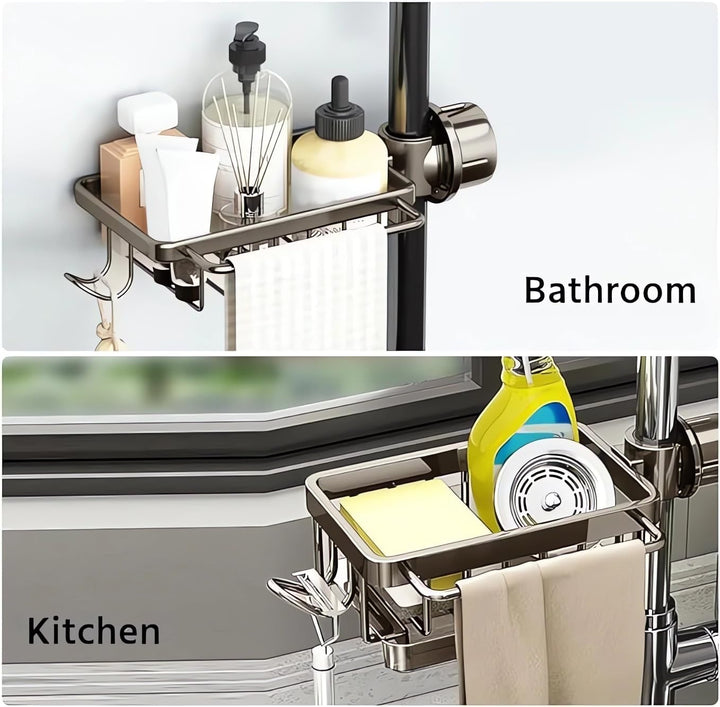Over Faucet Kitchen Sink Organizer with Sponge Holder, Black
