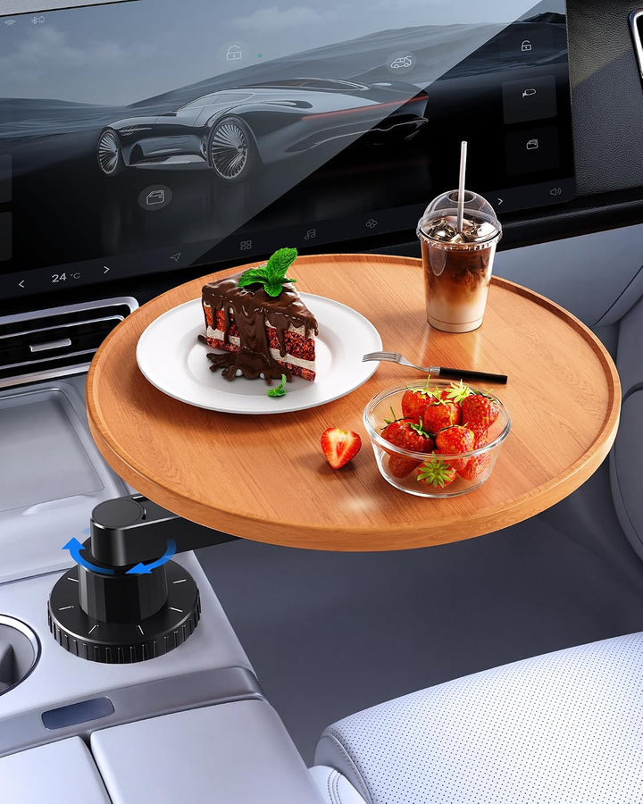 360° Rotating Wood Car Cup Holder Tray & Laptop Desk