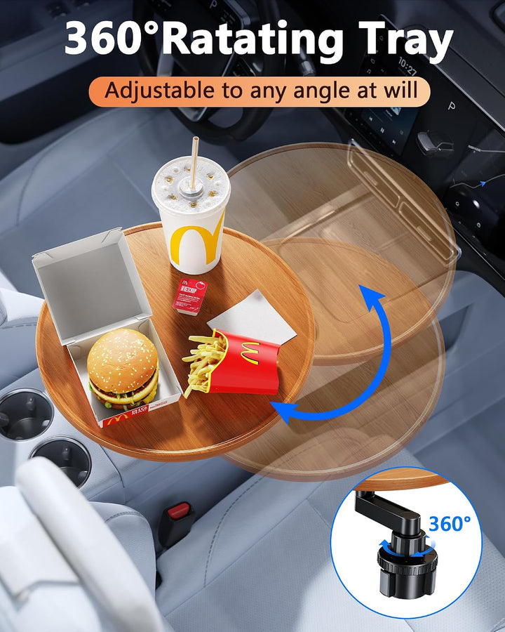 360° Rotating Wood Car Cup Holder Tray & Laptop Desk