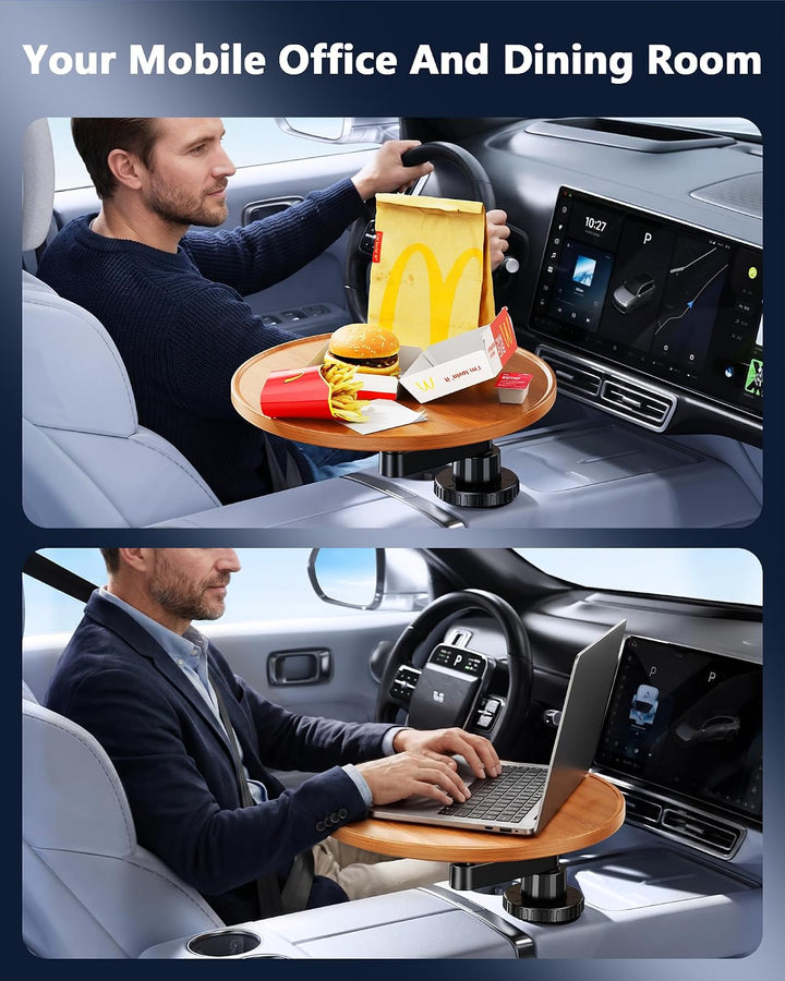 360° Rotating Wood Car Cup Holder Tray & Laptop Desk