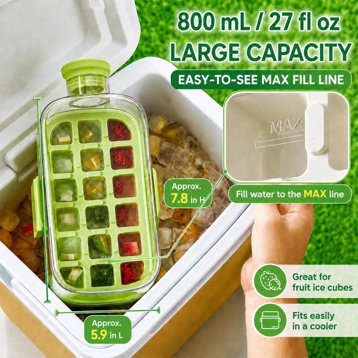 2-in-1 Ice Cube Bottle with Straw, Dual-Seal Lid