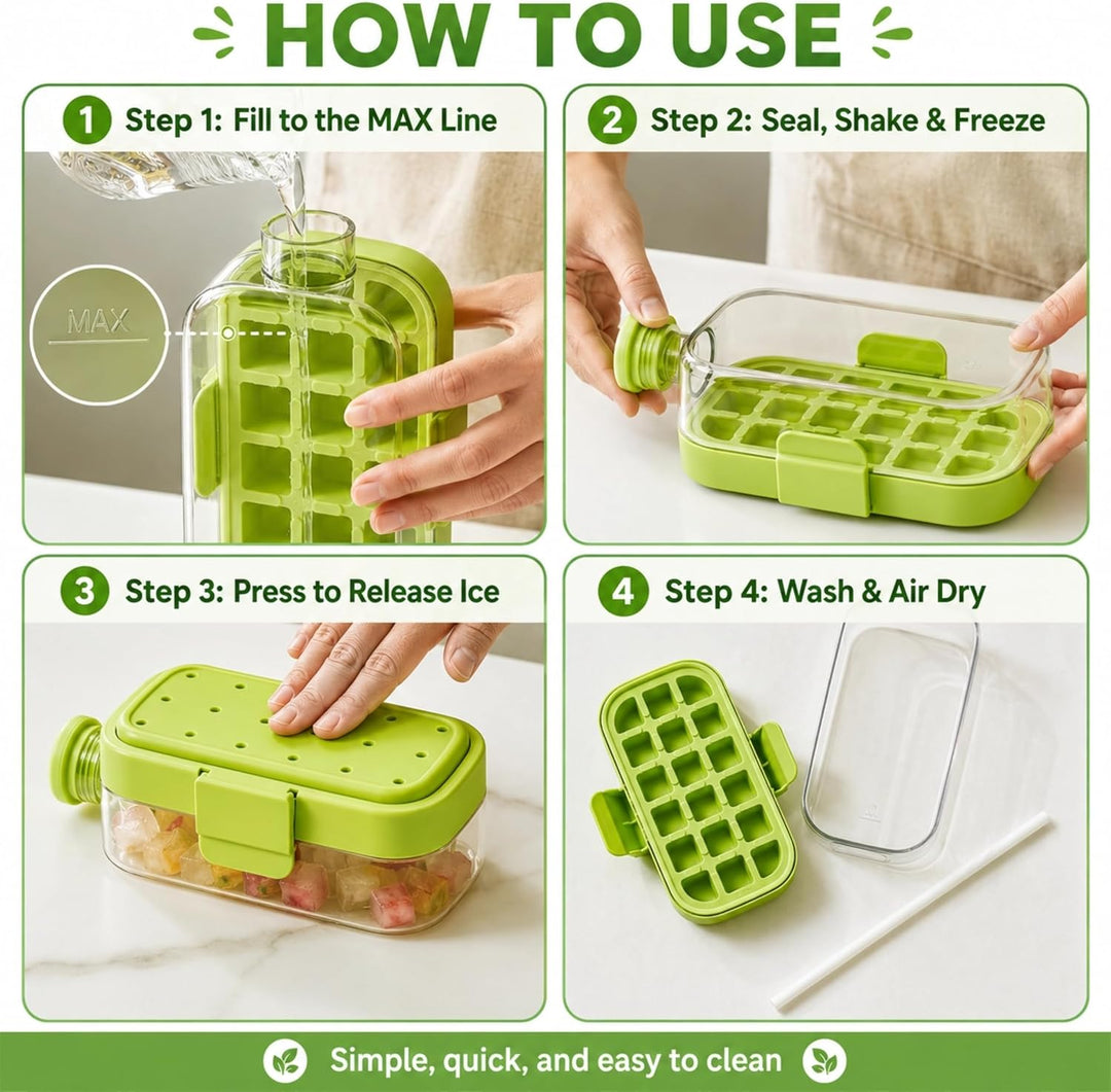 2-in-1 Ice Cube Bottle with Straw, Dual-Seal Lid