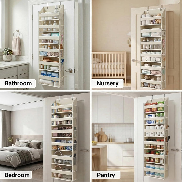 6-Tier Over-the-Door Organizer, 100D Fabric, Ivory