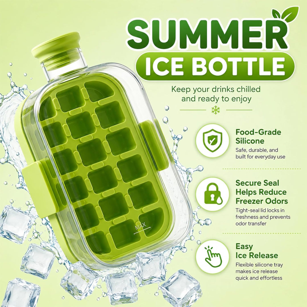 2-in-1 Ice Cube Bottle with Straw, Dual-Seal Lid