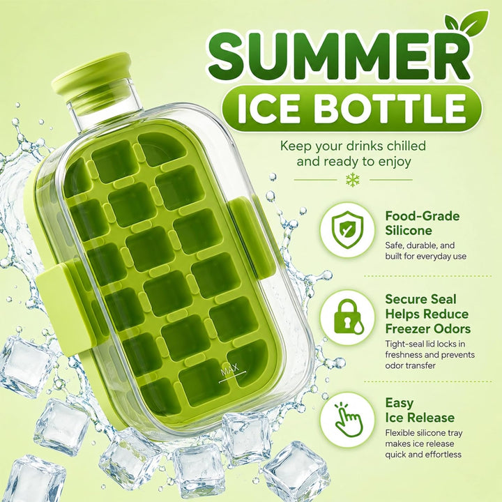 2-in-1 Ice Cube Bottle with Straw, Dual-Seal Lid
