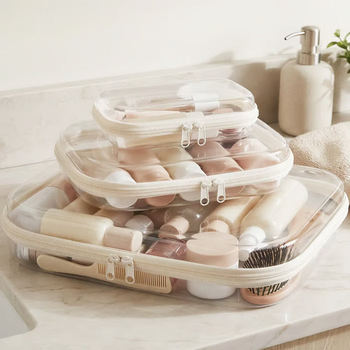 Clear Hard-Shell Zip Organizer Set