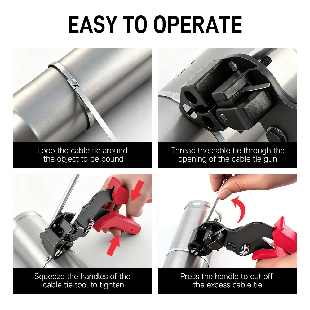 Stainless Steel Cable Tie Pliers, Self-Locking Bundling Tool