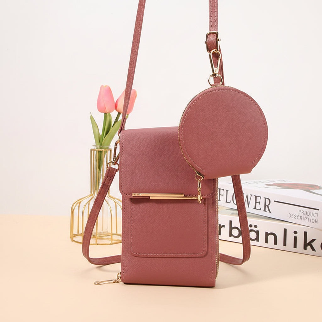 Simple and elegant women's touchscreen crossbody phone wallet