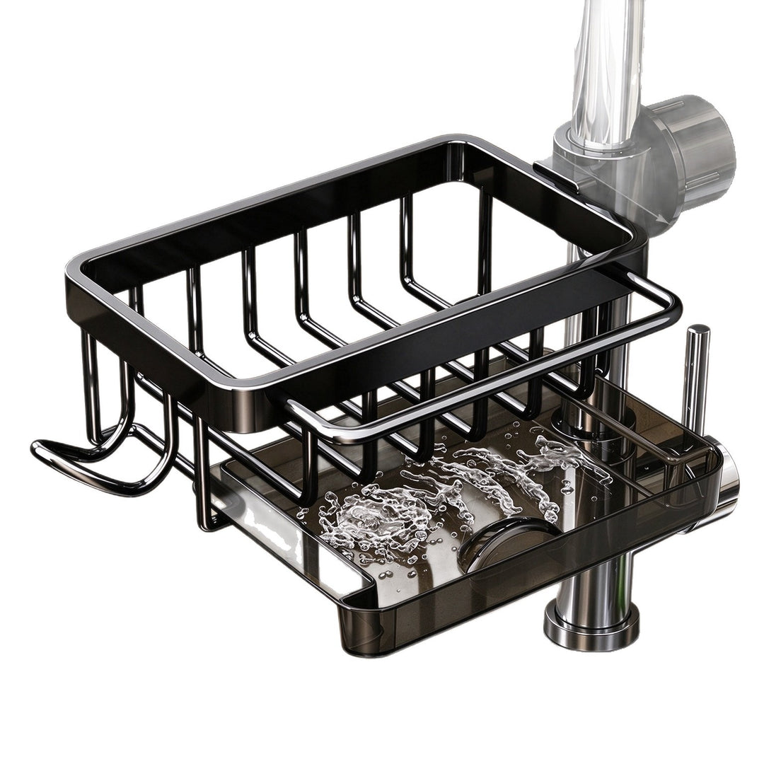 Over Faucet Kitchen Sink Organizer with Sponge Holder, Black