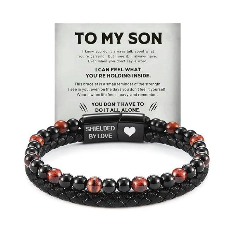 Tiger Eye & Leather Bracelet for Son: A Reminder of Your Love