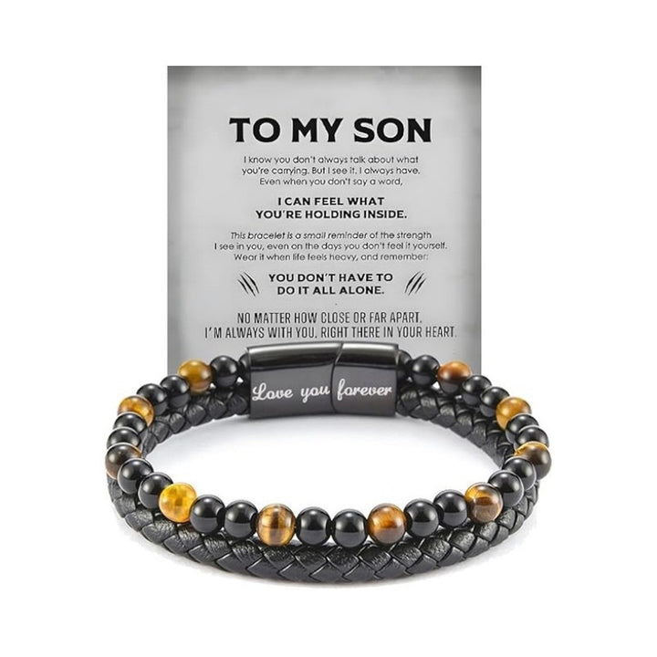 Tiger Eye & Leather Bracelet for Son: A Reminder of Your Love