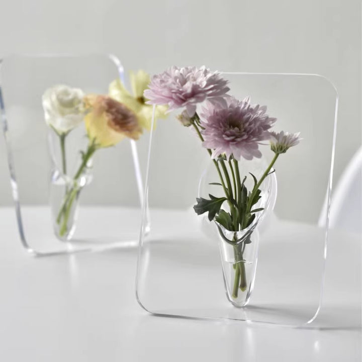 Blue Clear Acrylic Photo Frame Flower Vase