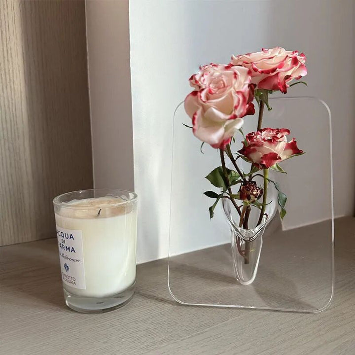 Blue Clear Acrylic Photo Frame Flower Vase