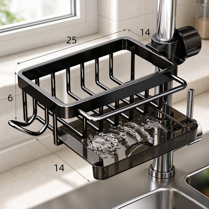 Over Faucet Kitchen Sink Organizer with Sponge Holder, Black