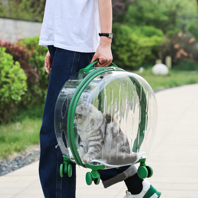 Transparent Pet Carrier Bag with Wheels for Cats and Dogs