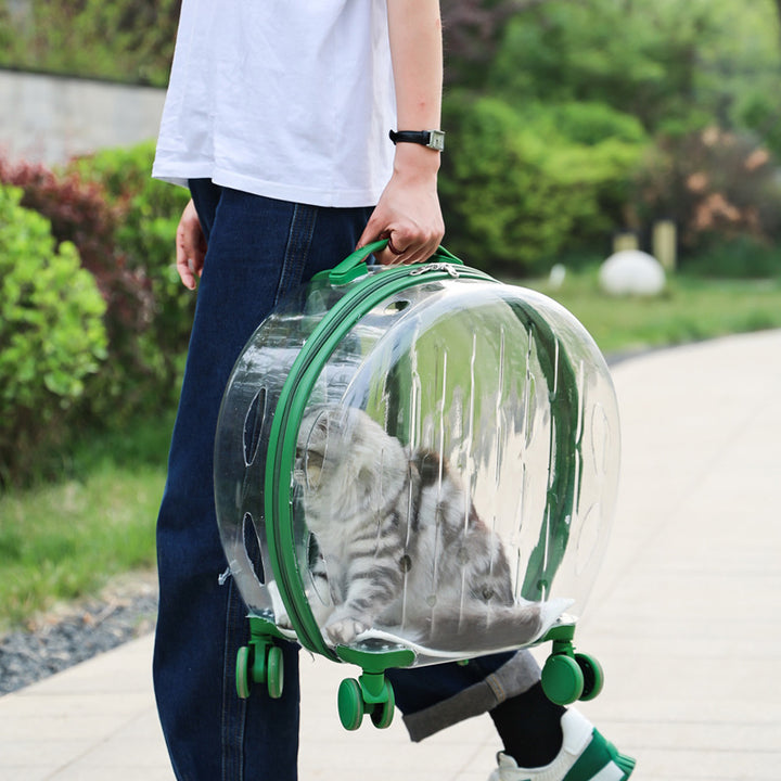 Transparent Pet Carrier Bag with Wheels for Cats and Dogs