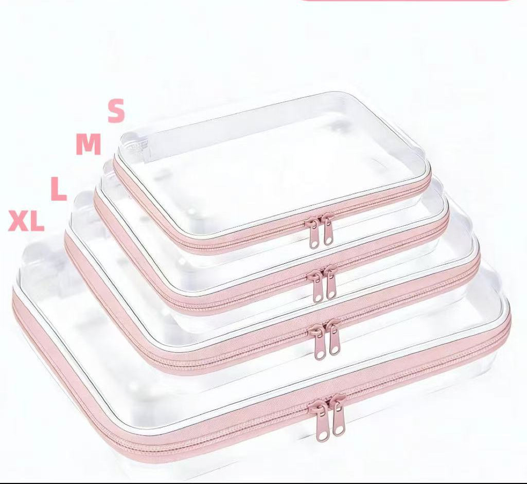 Clear Hard-Shell Zip Organizer Set
