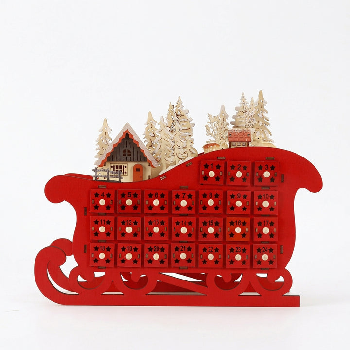 Wooden 24-Day Christmas Countdown Sleigh with LED Lights