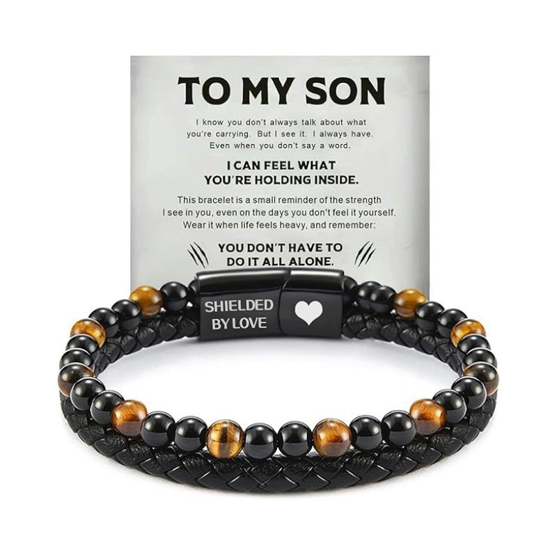 Tiger Eye & Leather Bracelet for Son: A Reminder of Your Love