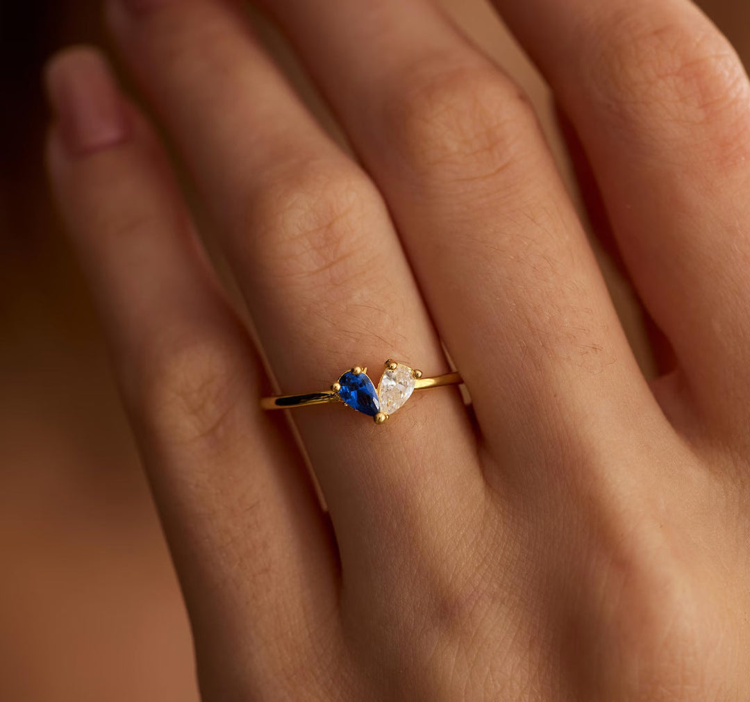Heart-Shaped Birthstone Zircon Ring, 18K Gold-Plated