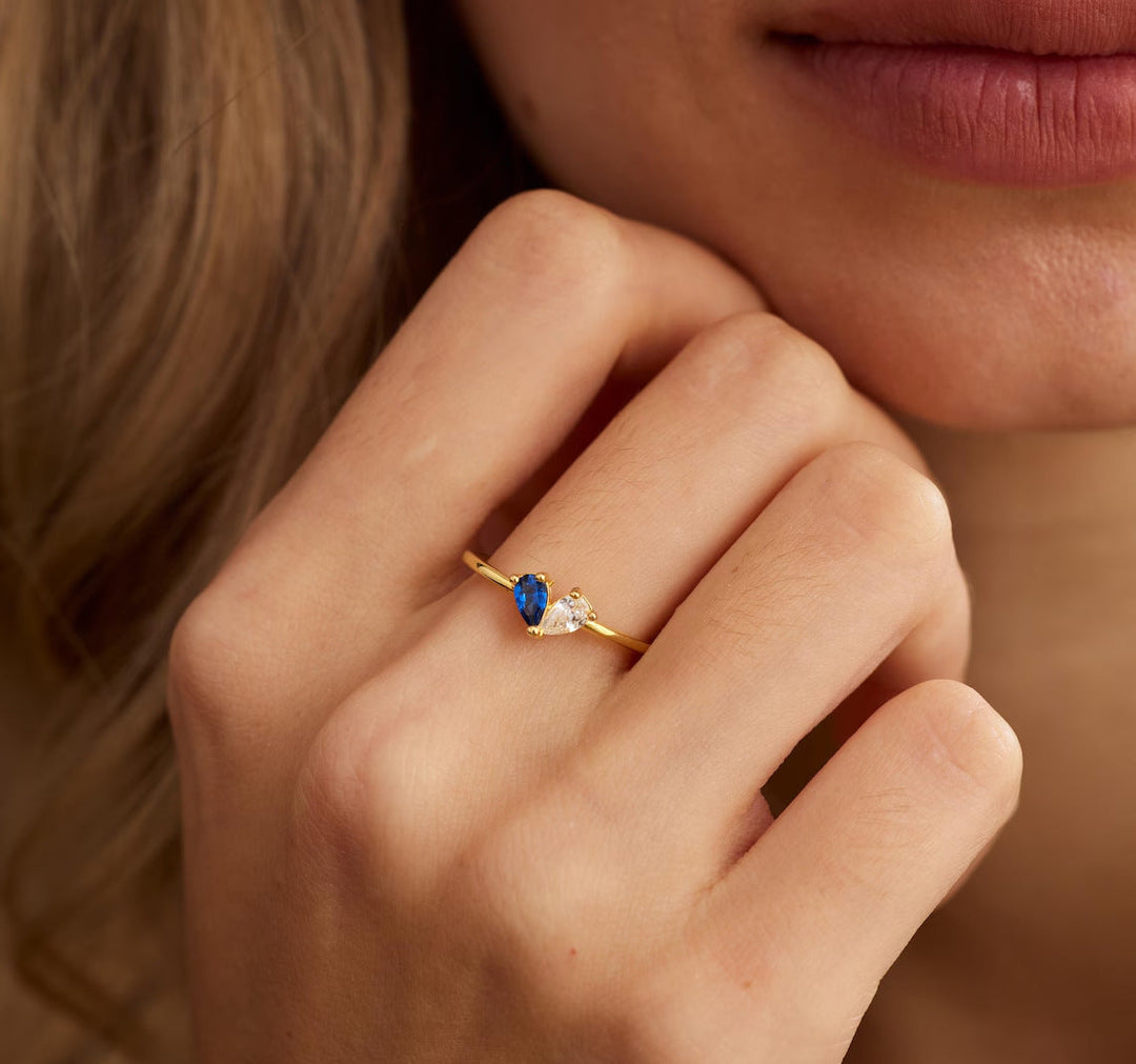 Heart-Shaped Birthstone Zircon Ring, 18K Gold-Plated